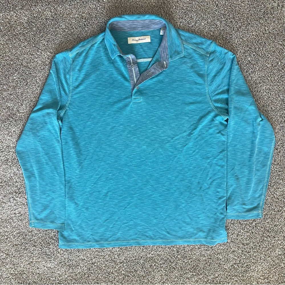 Tommy Bahama Polo Long Sleeve Shirt Men’s Medium Blue Teal Smart Casual